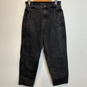 Zara Loose Fit Raw Hem Waist Black Jeans